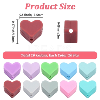 100Pcs 10 Colors Heart Food Grade Silicone Beads SIL-PA0001-09A-1