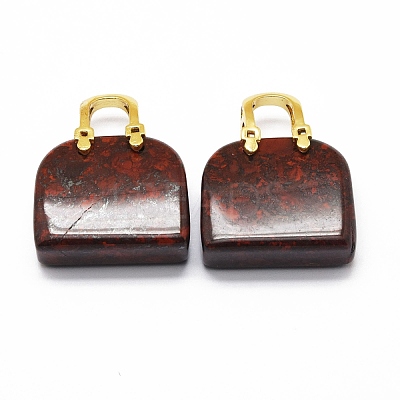 Natural Red Jasper Brass Pendants KK-E274-01G-05-1