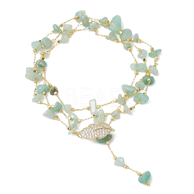 Natural Green Aventurine Chip Handmade Link Chain Necklaces NJEW-JN05811-02-1