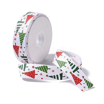 25 Yards Christmas Theme Printed Polyester Grosgrain Ribbon OCOR-C004-02G-1