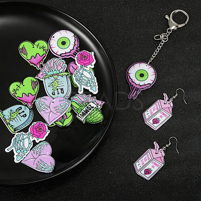 18pcs 9 styles Acrylic Pendant Halloween Terror Eye Beads Big Tongue Love Skeleton Hand Pendant DIY Jewelry Accessories JX817A-1