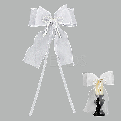 Bowknot Polyester Gauze with Plastic Pearl Curtain Holdback AJEW-WH0314-541-1