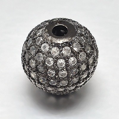 Round Brass Micro Pave Cubic Zirconia Beads ZIRC-N016-01B-12mm-1