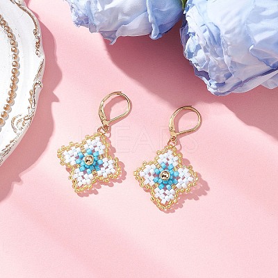 Handmade Glass Seed Beads Flower Leverback Earrings EJEW-MZ00578-01-1