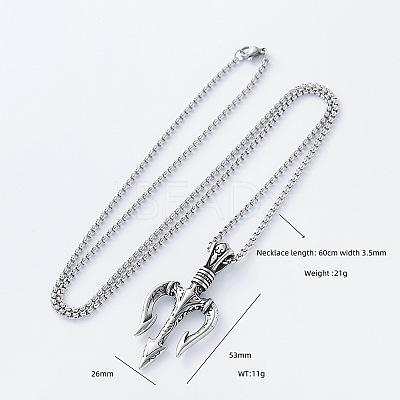 Viking Three Fork Pendant 304 Stainless Steel Men's Necklaces IA5597-1