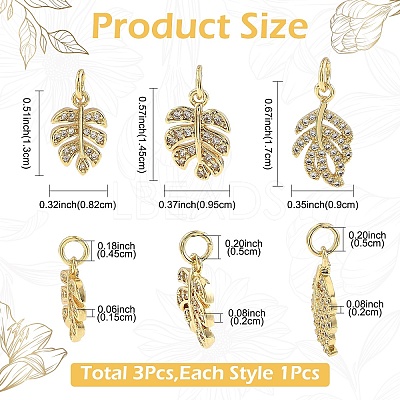 3Pcs 3 Styles Brass Micro Pave Cubic Zirconia Pendants KK-YW0004-07-1