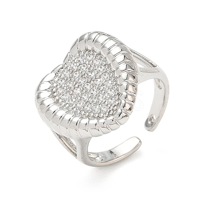 Brass Micro Pave Cubic Zirconia Cuff Open Rings for Women CU-CBA760A-13B-P-1