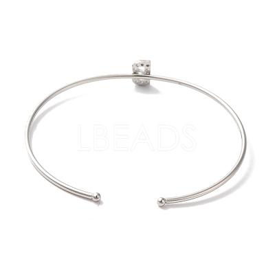 Rack Plating Brass Micro Pave Clear Cubic Zirconia Letter Open Cuff Bangles BJEW-A018-01P-B-1