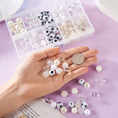 160Pcs 10 Style ABS Plastic Imitation Pearl Beads & Transparent & Opaque Acrylic Beads FIND-SW0001-31-1