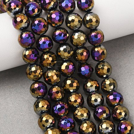 Electroplated Natural Agate Beads Strands G-B191-A07-8mm-04-1