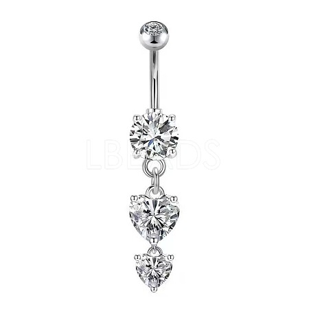 Heart Brass Pave Clear Cubic Zirconia Curved Barbell Dangle Belly Rings FS-WGEB4D3-05-1