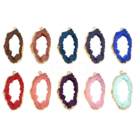 10Pcs 10 Colors Druzy Geode Resin Big Pendants RESI-SZ0001-30-1