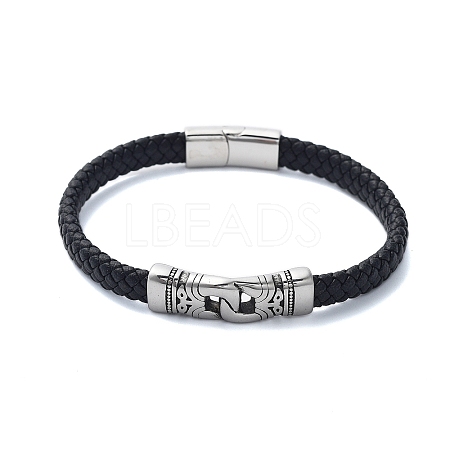 Men's Braided Black PU Leather Cord Bracelets BJEW-K243-57AS-1