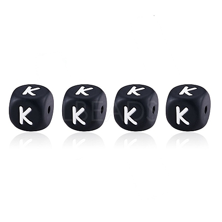 20Pcs Black Cube Letter Silicone Beads 12x12x12mm Square Dice Alphabet Beads with 2mm Hole Spacer Loose Letter Beads for Bracelet Necklace Jewelry Making JX433K-1