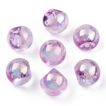 UV Plating Rainbow Iridescent Acrylic Beads X-OACR-G012-04E-1