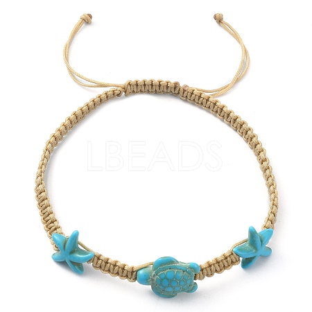 Ocean Theme Starfish Tortoise Synthetic Turquoise Beaded Anklets for Women AJEW-AN00554-01-1