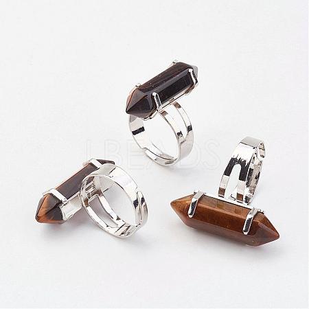 Natural Tiger Eye Finger Rings RJEW-P120-D13-1