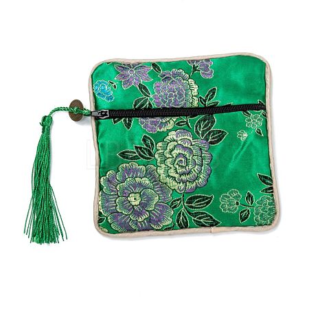 Chinese Brocade Tassel Zipper Jewelry Bag Gift Pouch ABAG-F005-03-1