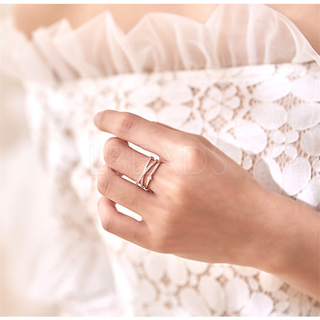 Brass Rhinestone Open Cuff Rings for Women FS-WG095AA-02-1