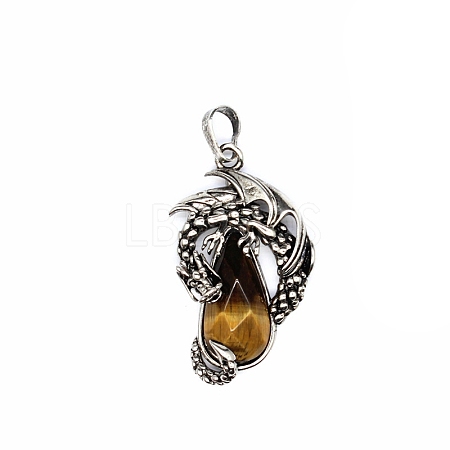 Natural Tiger Eye Brass Pendants G-PW0004-66F-1