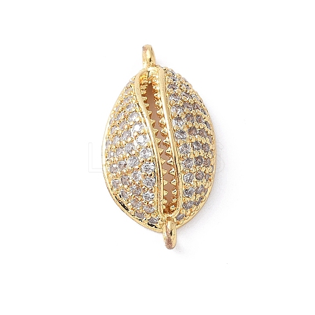 Brass Micro Pave Clear Cubic Zirconia Shell Shaped Links Connector Charms KK-K399-03B-G-1