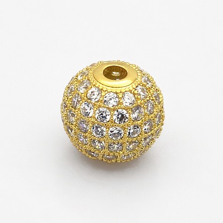 CZ Brass Micro Pave Grade AAA Clear Color Cubic Zirconia Round Beads KK-O065-12mm-05G-NR-1