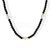 Elegant Round Natural Black Onyx(Dyed & Heated) & Glass & Freshwater Pearl Beaded Necklaces WB9753-2
