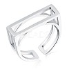 Rhodium Plated 925 Sterling Silver Rectangle Open Cuff Ring JR913A-1