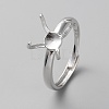 Adjustable Rhodium Plated Sterling Silver Finger Rings Components STER-WH0008-28P-1