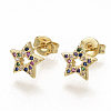 Brass Micro Pave Colorful Cubic Zirconia Stud Earrings EJEW-S208-027-2