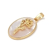 Rack Plating Brass Pave Shell Oval Pendants KK-U032-92G-01-2