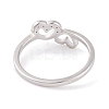 304 Stainless Steel with Rhinestone Heart Finger Ring for Women RJEW-C086-11-P-3