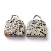Natural Dalmatian Jasper Brass Pendants KK-E274-01P-015-2