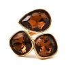 Teardrop & Square Glass Open Cuff Rings RJEW-G289-01G-02-2