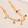 Summer Beach Brass Enamel Evile Eye Daisy Flower Tassel Double Layer Anklets for Women YM0620-3