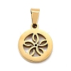 Flat Round with Flower 304 Stainless Steel Pendants STAS-M121-03G-1