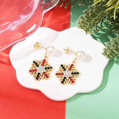 Snowflake ABS Plastic Pearl & Rhinestone Stud Earrings EJEW-JE06629-1