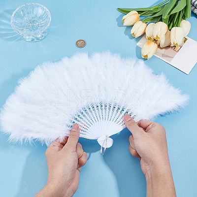 Plastic & Feather Fan Display Decoration AJEW-CY0002-58-1