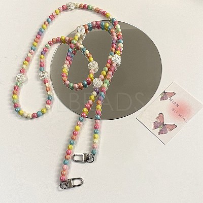 Rainbow Macaron Color Resin Round & Rose Beaded Mobile Phone Straps DIY-WH0401-73-1