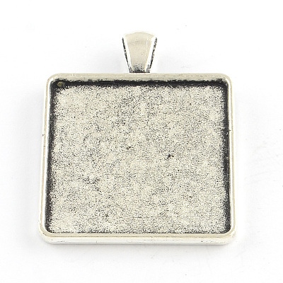 Tibetan Style Square Alloy Pendant Cabochon Settings TIBEP-Q051-14AS-RS-1