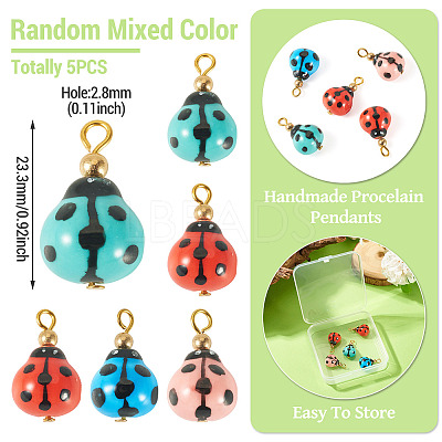 5Pcs Handmade Porcelain Pendants PALLOY-TAC0293-1