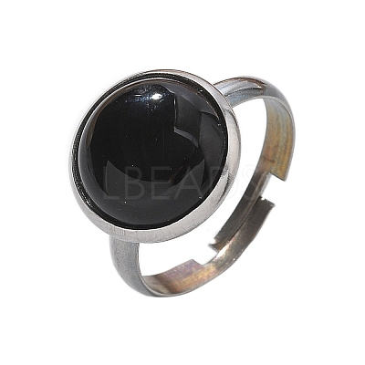 Half Round Natural Black Agate Finger Rings X-RJEW-M062-01P-05-1
