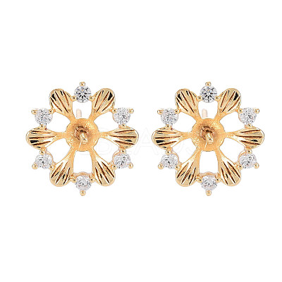Brass Micro Pave Clear Cubic Zirconia Stud Earring Findings KK-S364-055-1