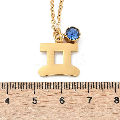 304 Stainless Steel Glass Drill Birth Stone Constellation Pendant Necklaces STAS-D305-08G-C-1