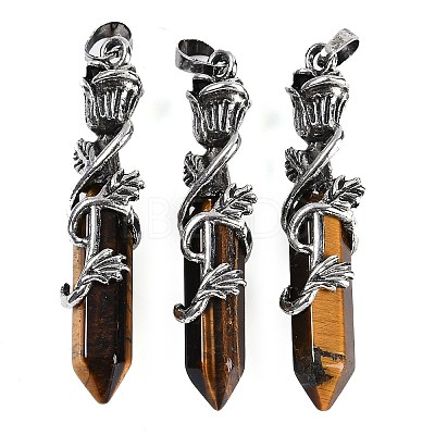 Natural Tiger Eye Faceted Double Termimal Pointed Big Pendants G-P547-03AS-02A-1