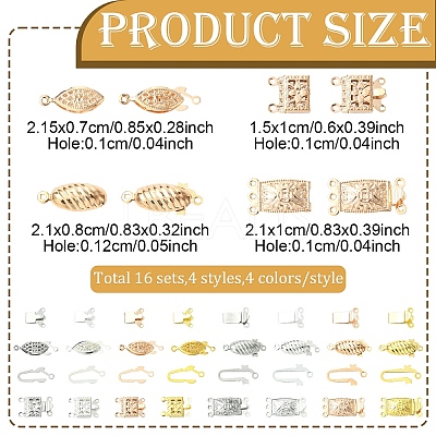 16Sets 16 Styles 304 Stainless Steel Box Clasps STAS-YW0003-04-1
