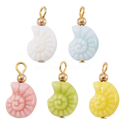 5Pcs Glazed Nautilus Seashell Shape Porcelain Pendants PALLOY-TAC0222-1