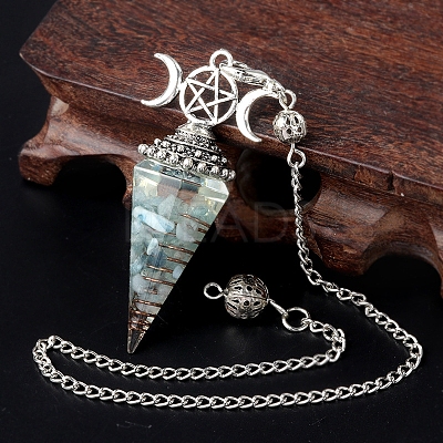 Natural Aquamarine Chip & Resin Orgonite Dowsing Pendulum Big Pendants PW-WG36861-07-1