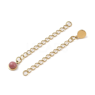 Ion Plating(IP) 316 Surgical Stainless Steel Curb Chain Extender with Natural Rhodonite Round Charm STAS-A097-01G-08-1