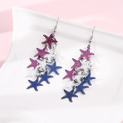 430 Stainless Steel Starfish Dangle Earrings EJEW-A137-11P-01-1